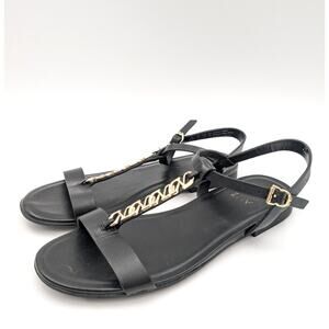 Naturalizer Women's Teach Chain-link Detail Flat Sandals Black Size US8.5W EU39